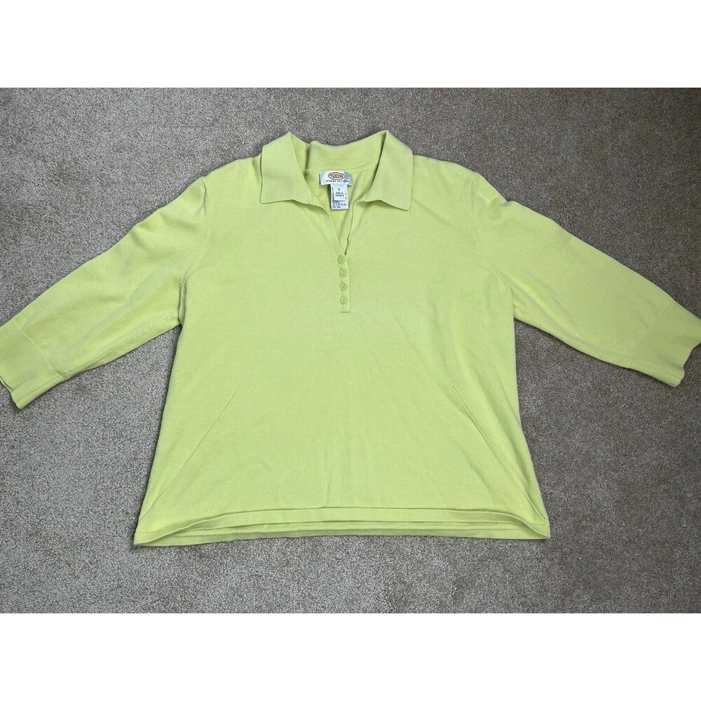 Talbots Women’s Polo Shirt Plus Sz X Long Sleeve Lime Green V-neck Sweater Knit